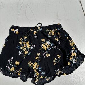 Black Floral Print Shorts
